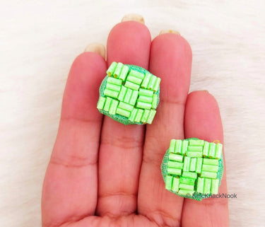 Hand Embroidered Designer Green Buttons